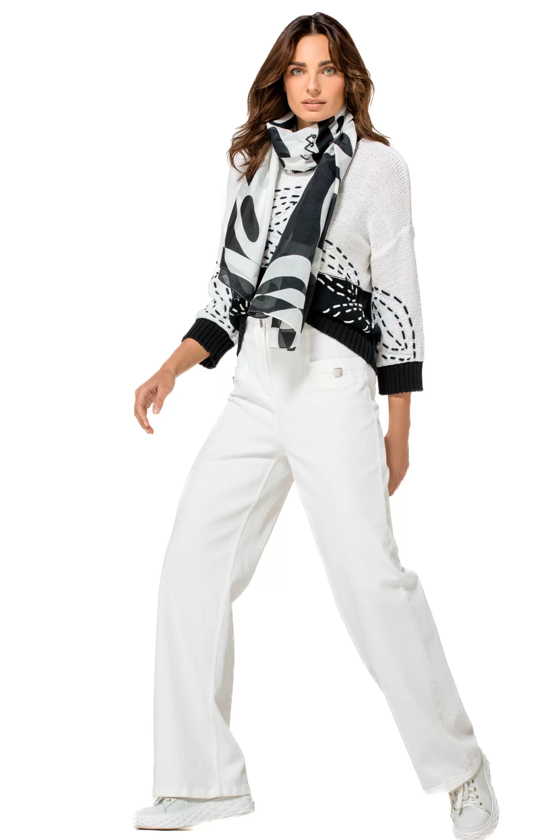 Caroline Biss 1502-91 / Pantalon Confortable, Look Jeans, Jambe Droite, Taille Haute*Femmes Pantalon