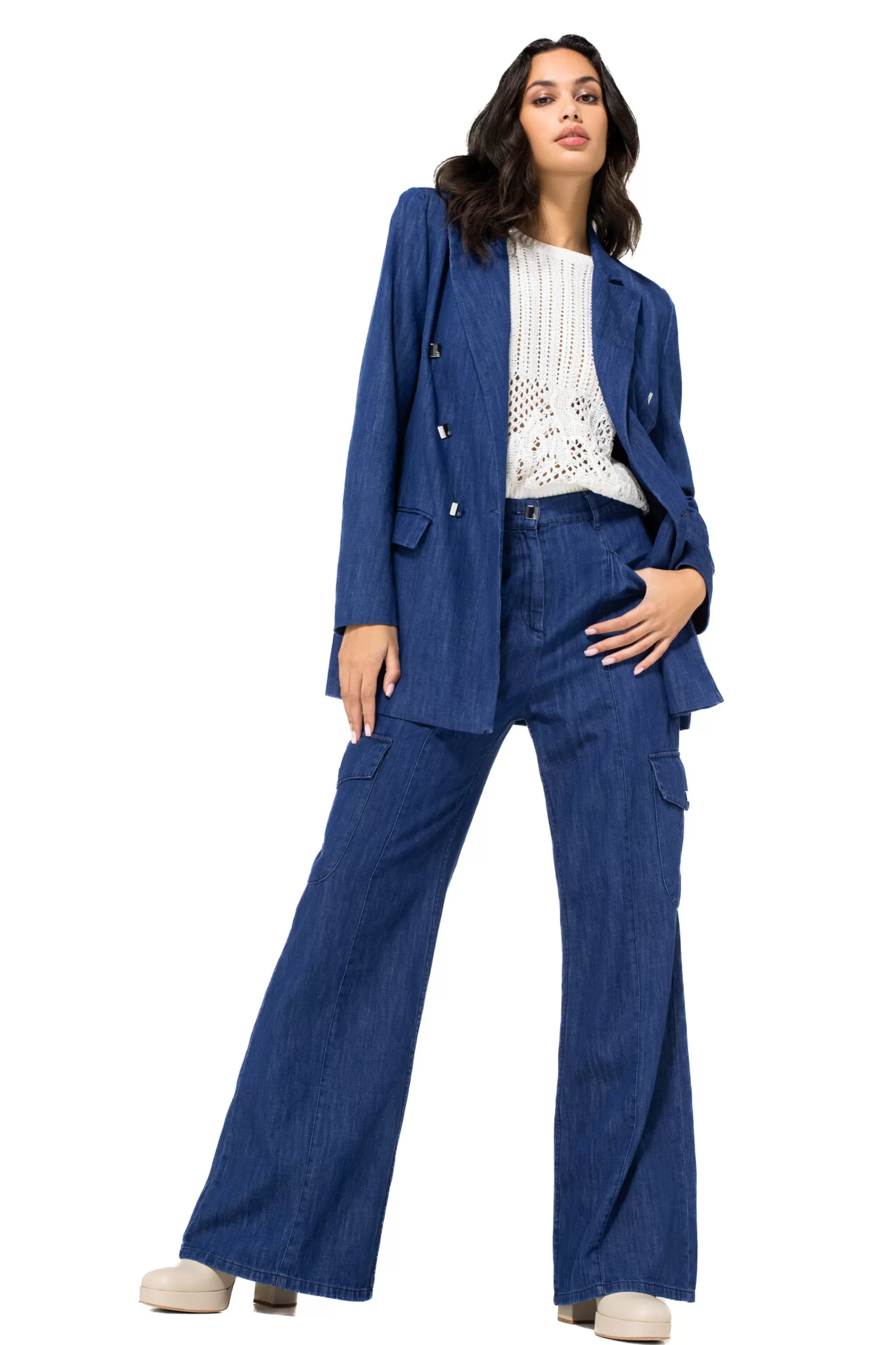 Caroline Biss 1512-24 / Jean Cargo Fluide, Jambe Large, Taille Normale*Femmes Pantalon