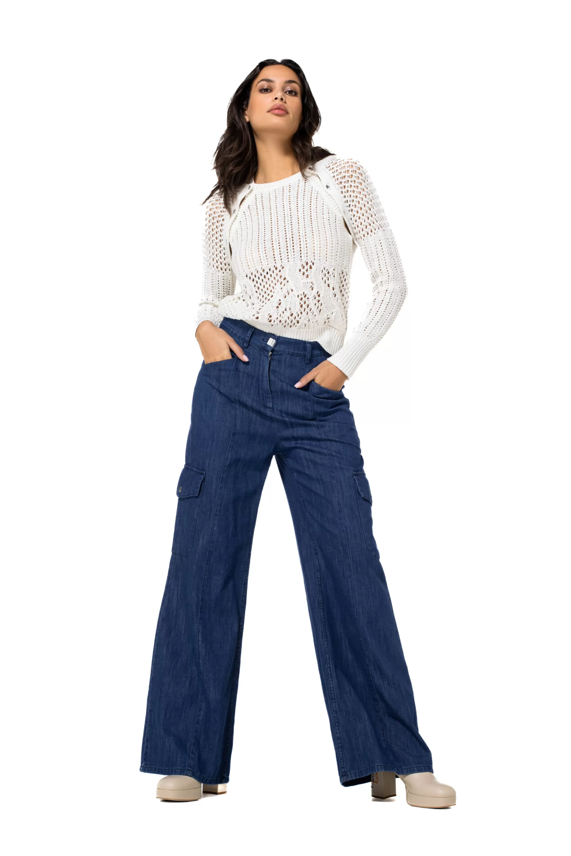 Caroline Biss 1512-24 / Jean Cargo Fluide, Jambe Large, Taille Normale*Femmes Pantalon