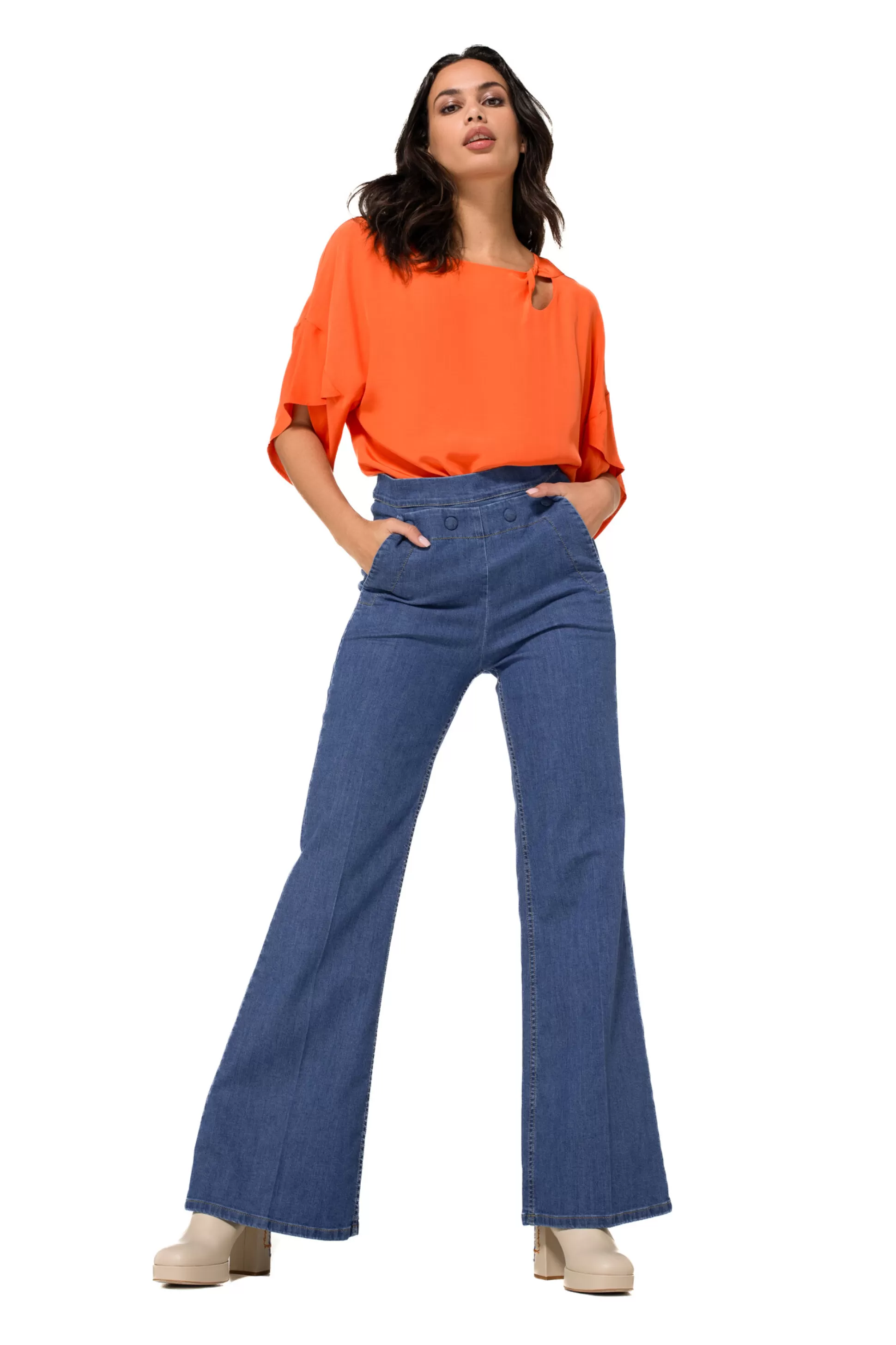 Caroline Biss 1515-24 / Jean Habille Fluide, Jambe Large, Taille Normale*Femmes Pantalon