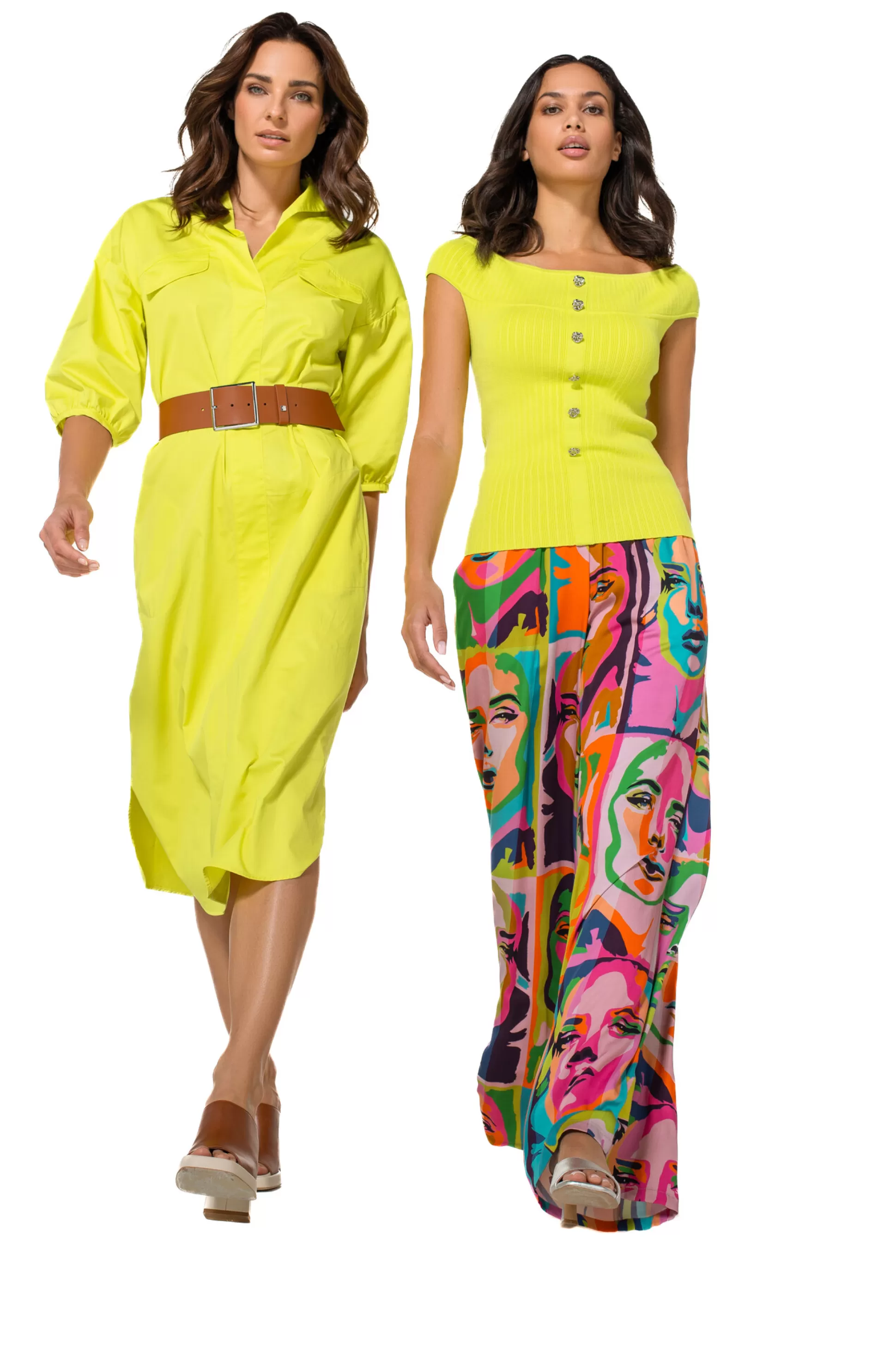 Caroline Biss 1542-79 / Pantalon Palazzo Fluide, Taille Normale, Imprime Pop-Art*Femmes Pantalon