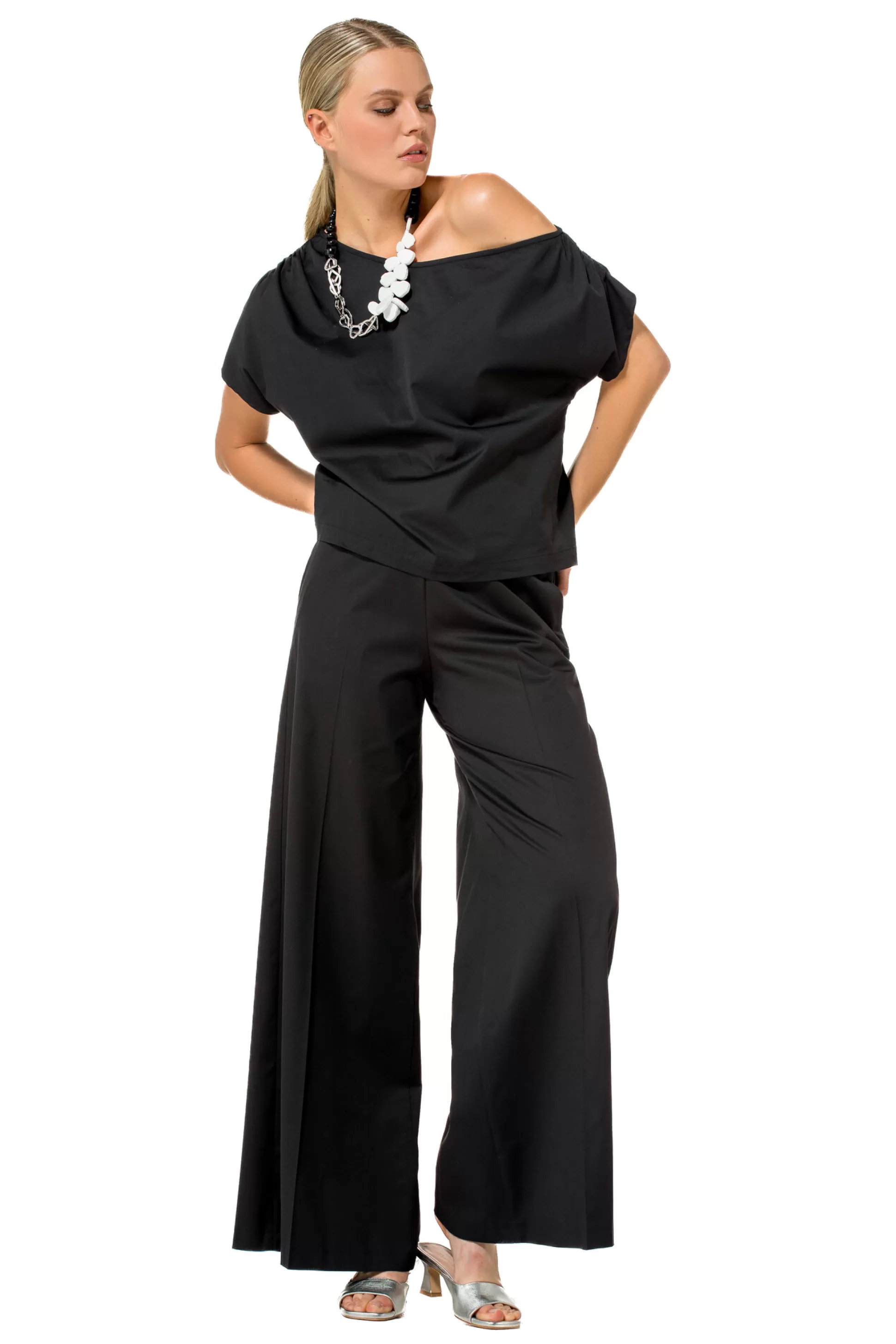 Caroline Biss 1569-10 / Pantalon Large Confortable En Coton, Taille Normale*Femmes Pantalon