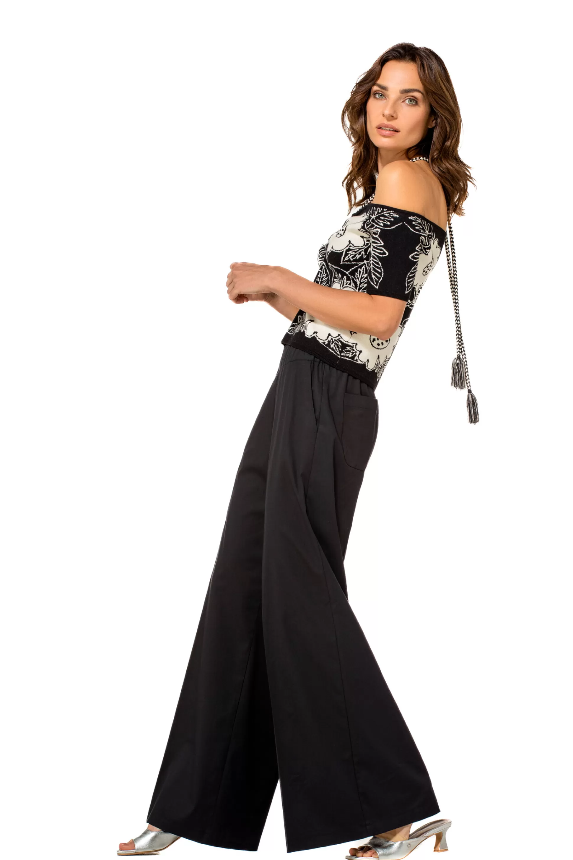 Caroline Biss 1569-10 / Pantalon Large Confortable En Coton, Taille Normale*Femmes Pantalon