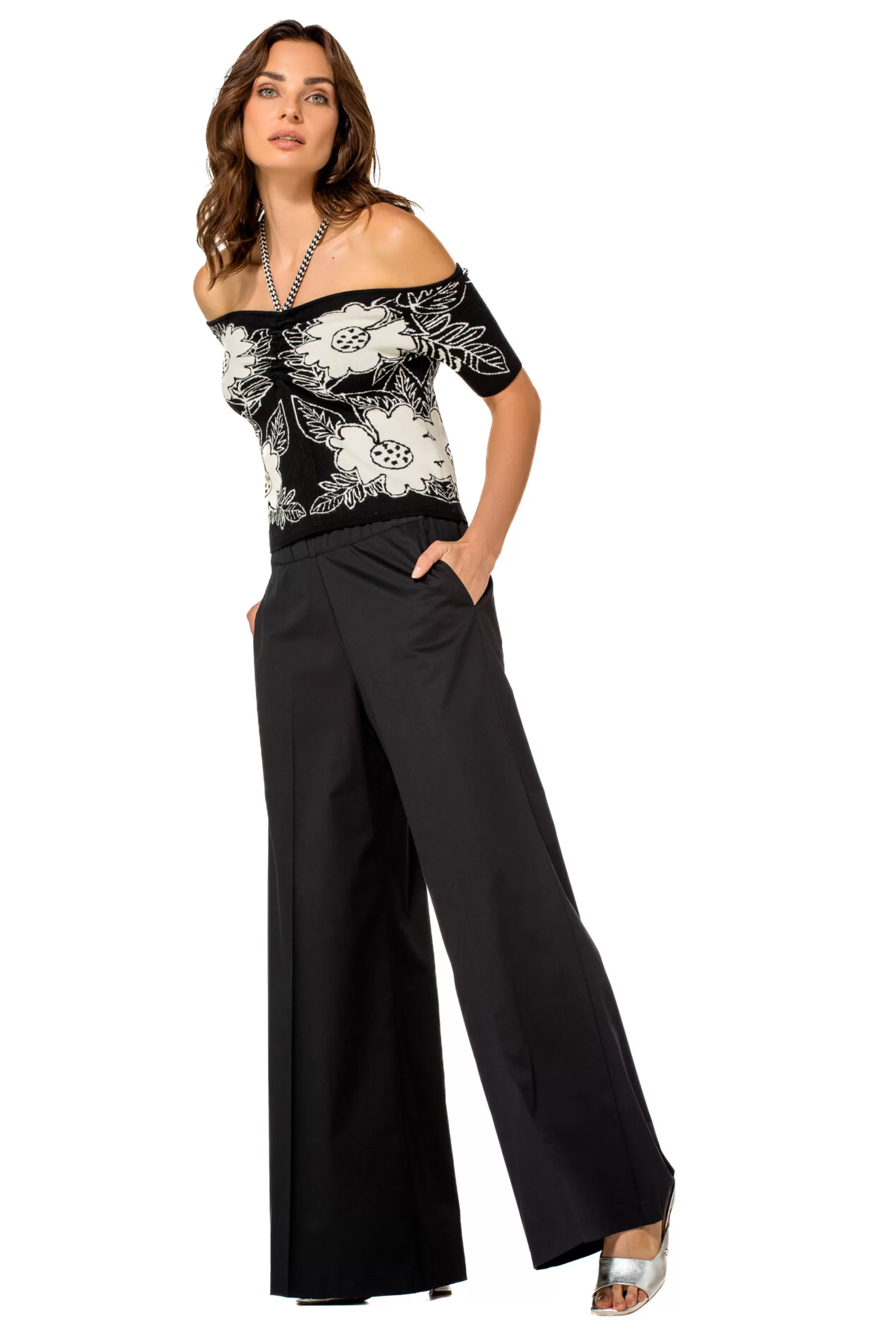 Caroline Biss 1569-10 / Pantalon Large Confortable En Coton, Taille Normale*Femmes Pantalon