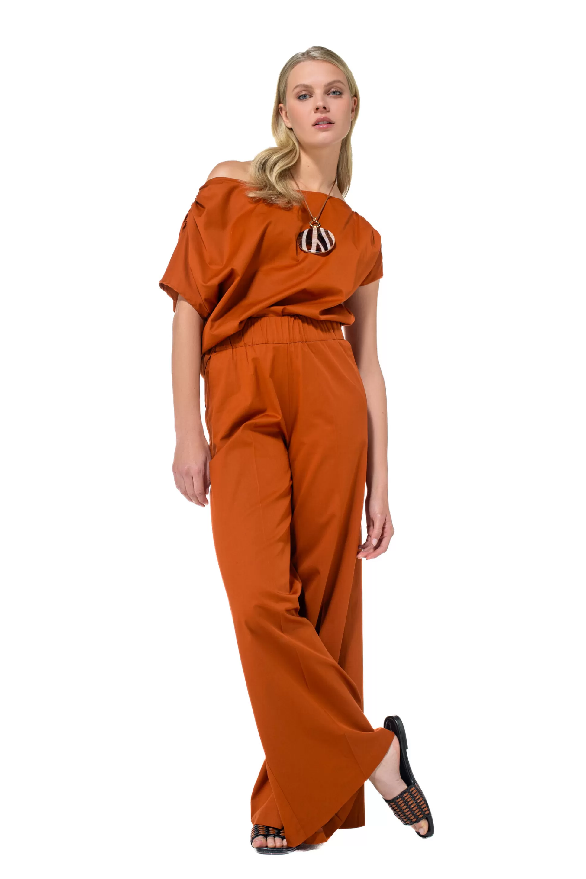 Caroline Biss 1569-35 / Pantalon Large Confortable En Coton, Taille Normale*Femmes Pantalon