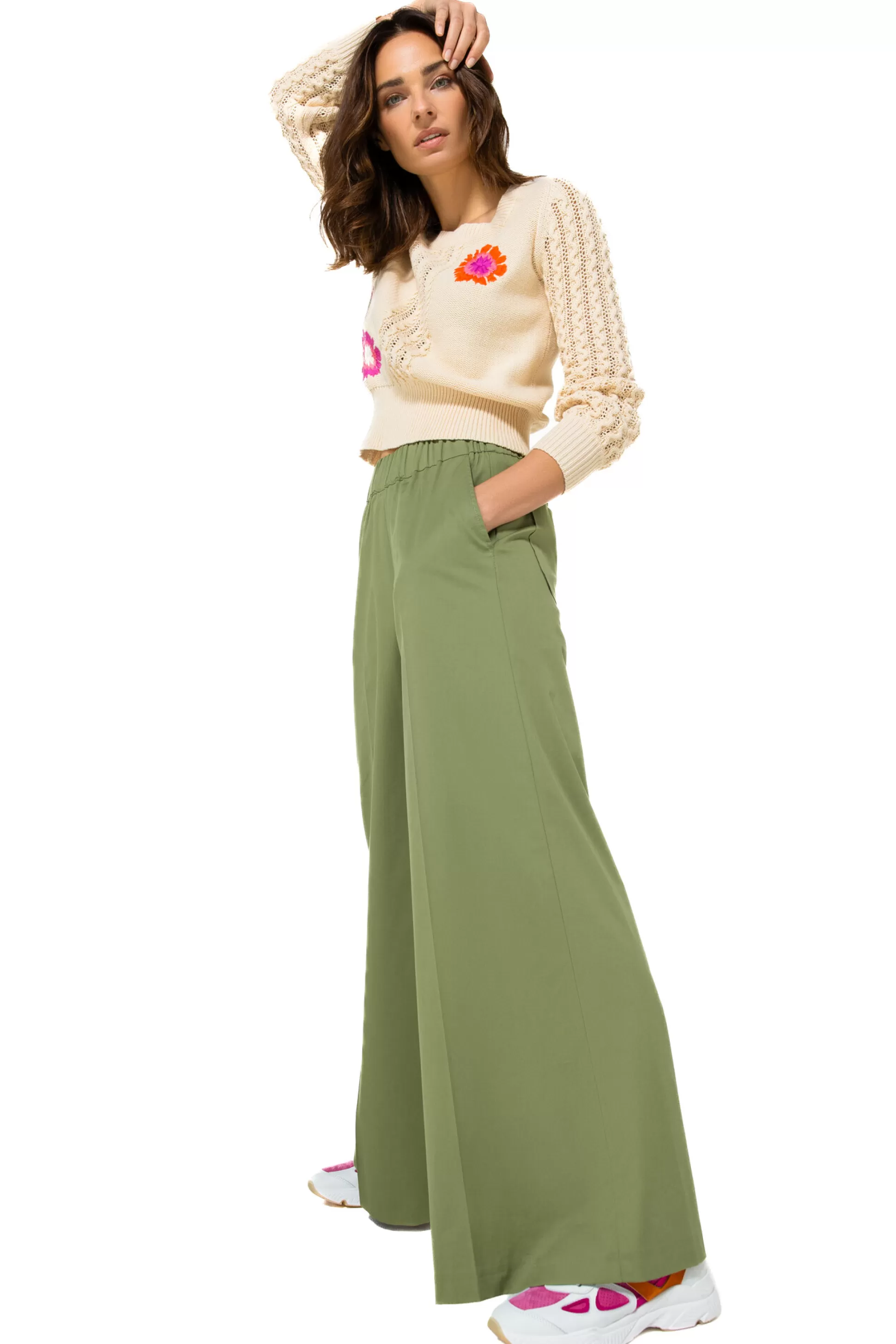 Caroline Biss 1569-60 / Pantalon Large Confortable En Coton, Taille Normale*Femmes Pantalon