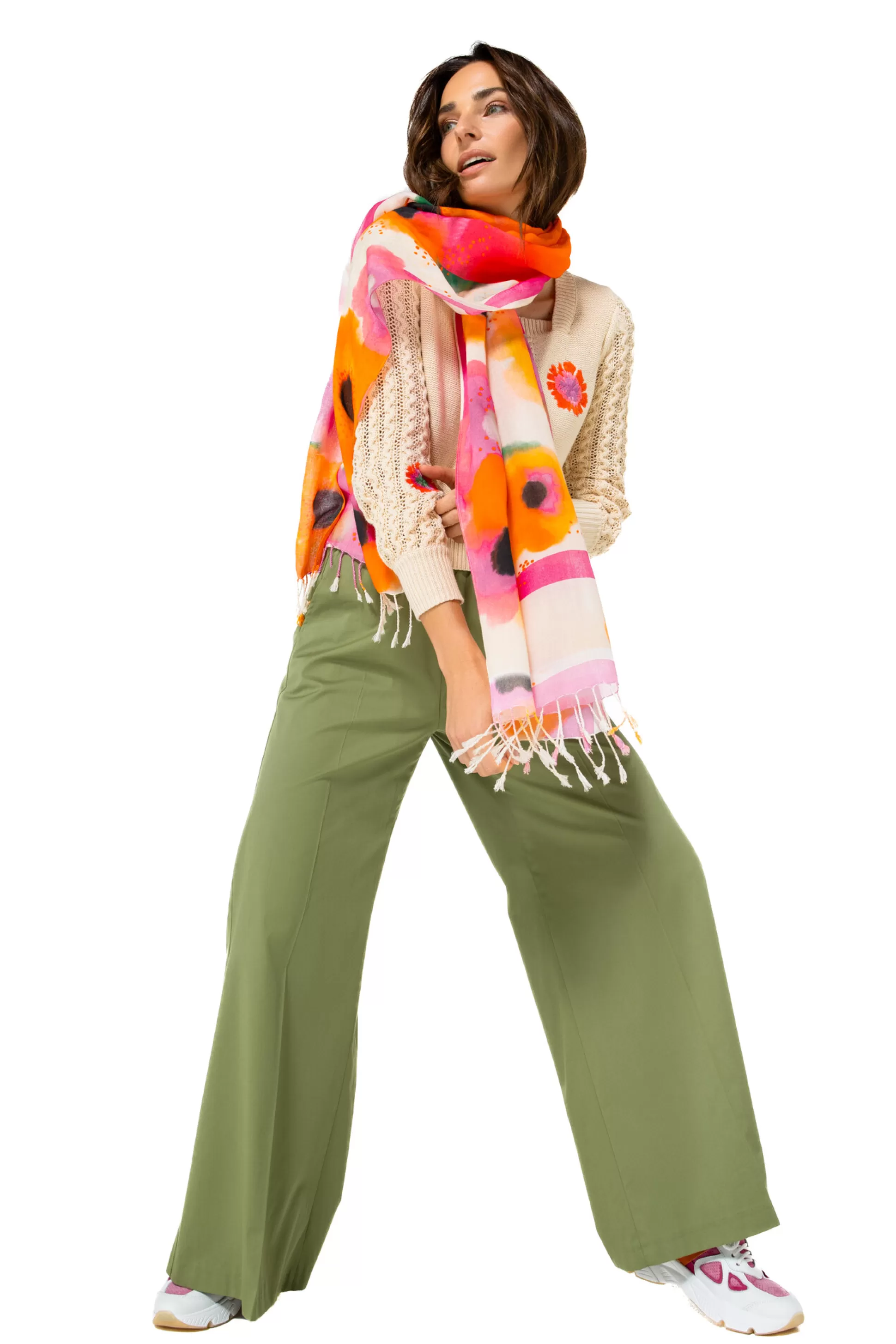 Caroline Biss 1569-60 / Pantalon Large Confortable En Coton, Taille Normale*Femmes Pantalon