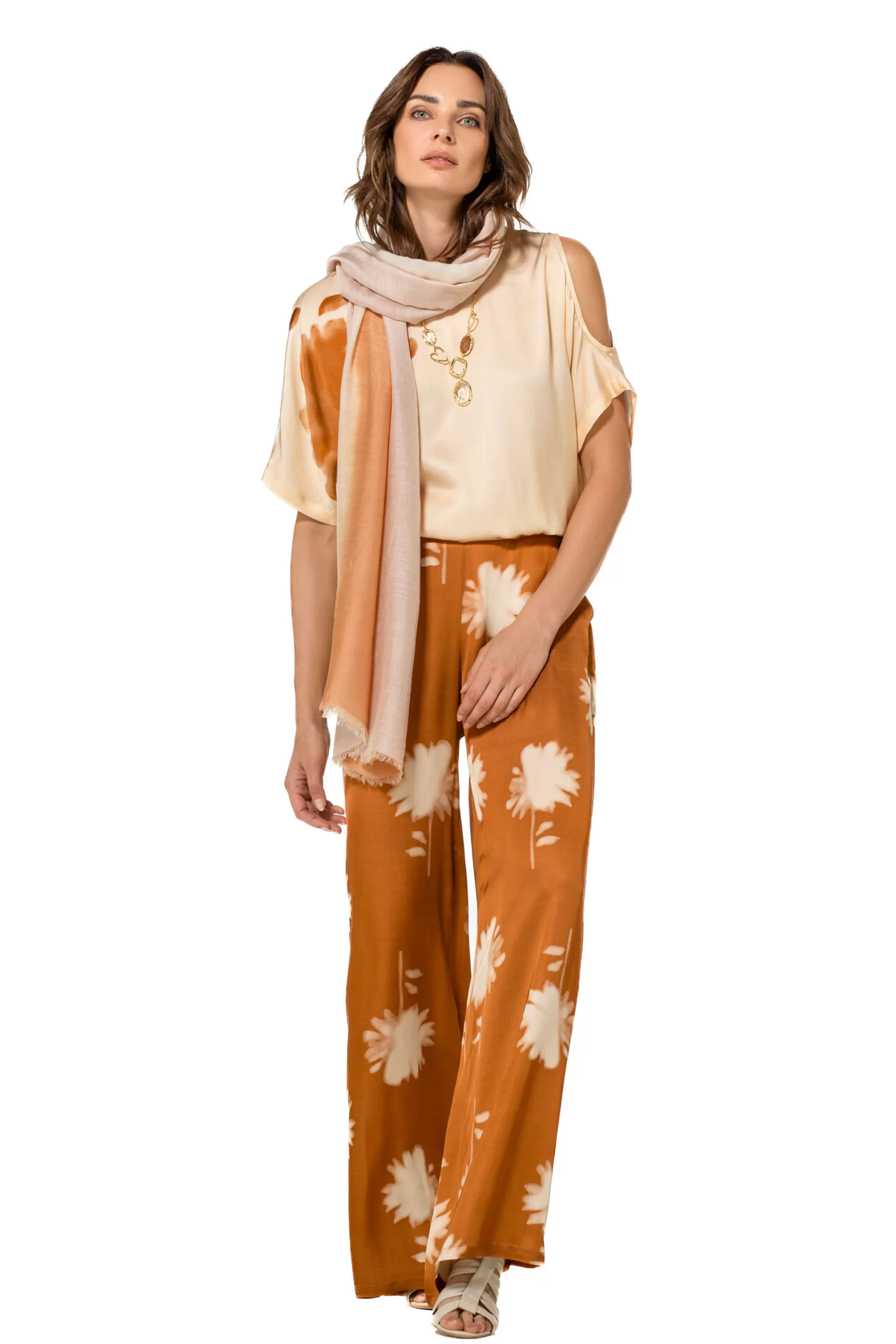 Caroline Biss 1576-32 / Pantalon Fluide Brillant, Jambe Large, Taille Normale*Femmes Pantalon