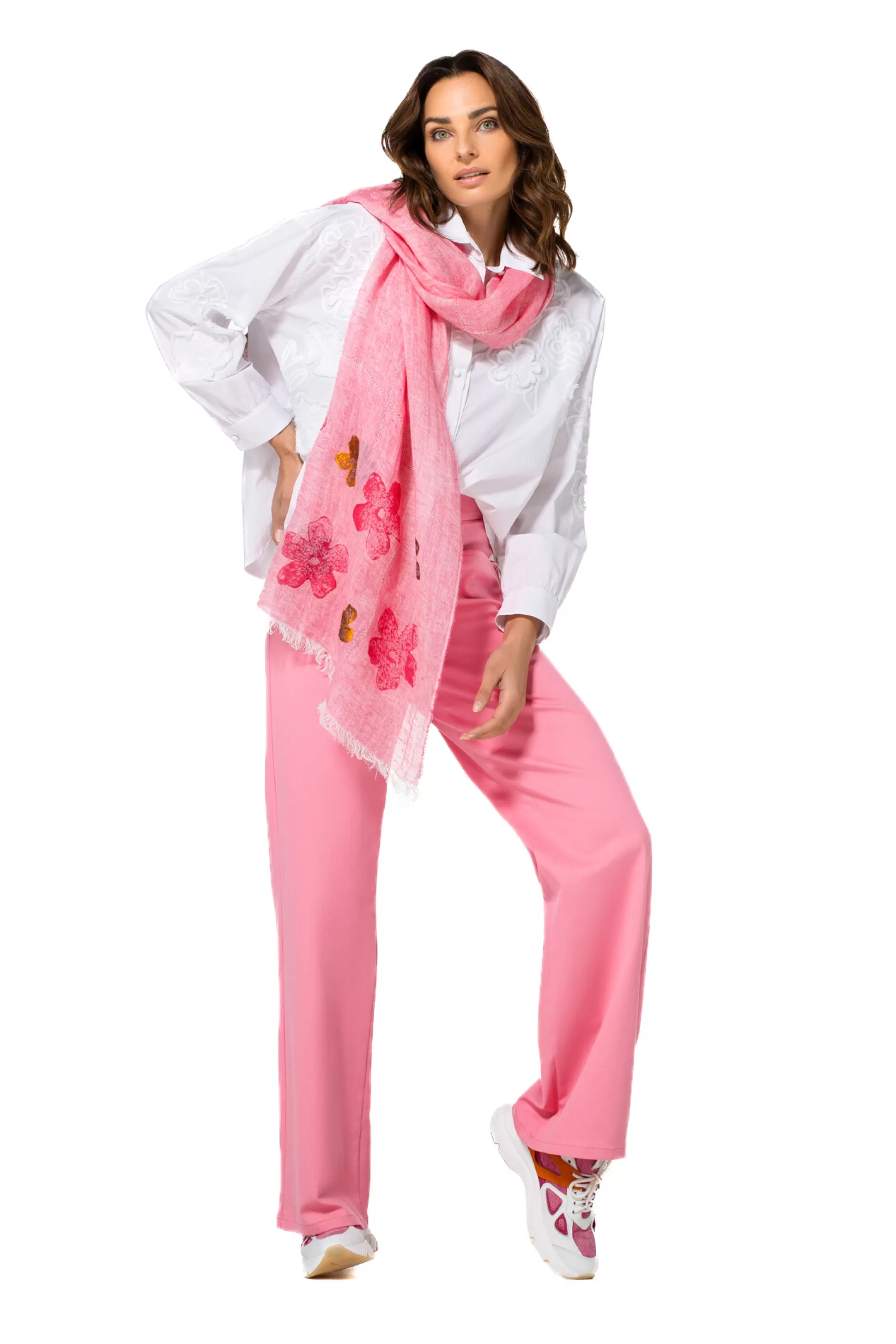 Caroline Biss 1579-71 / Pantalon Confortable En Coton, Jambe Large, Taille Normale*Femmes Pantalon