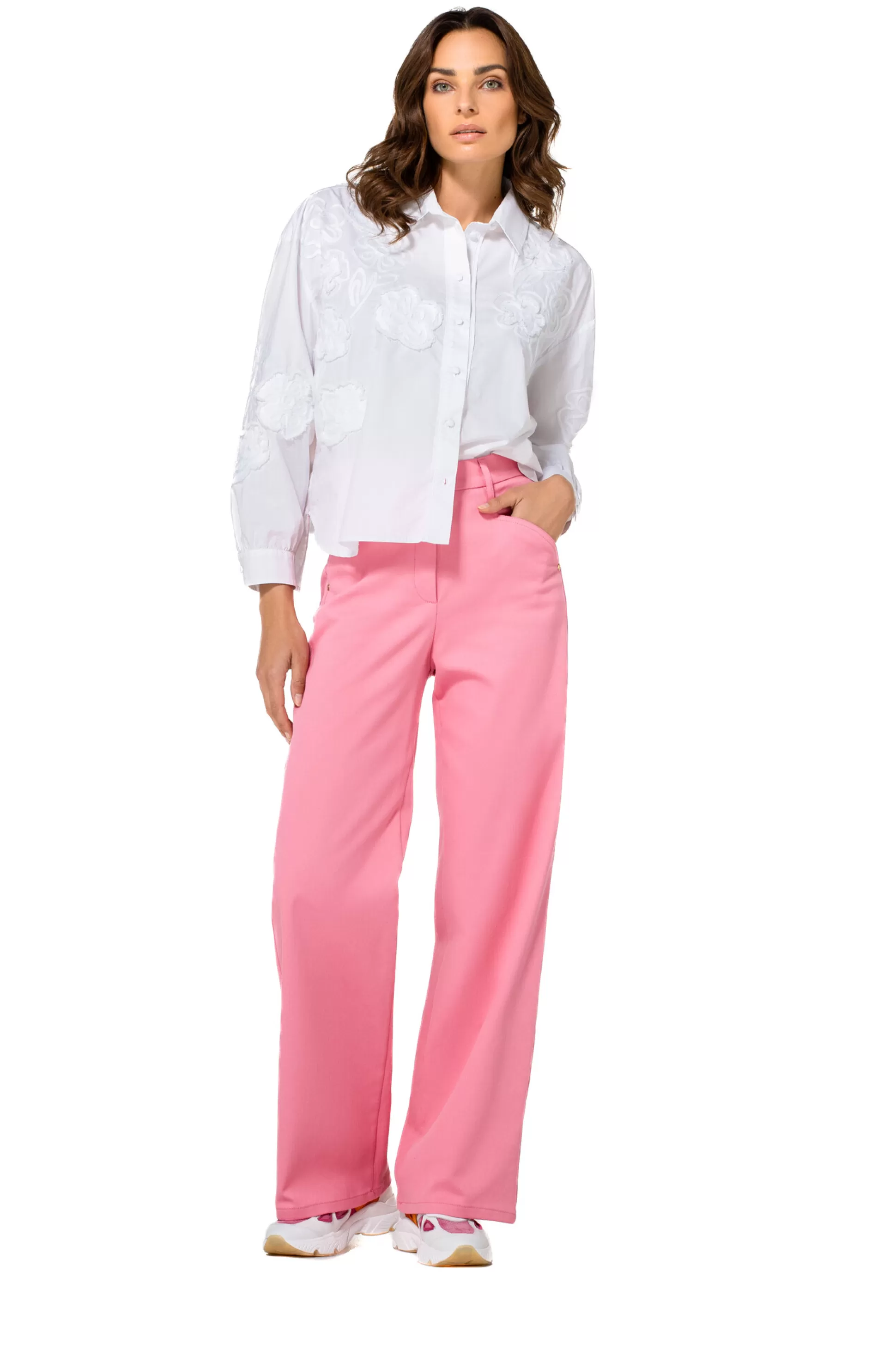 Caroline Biss 1579-71 / Pantalon Confortable En Coton, Jambe Large, Taille Normale*Femmes Pantalon