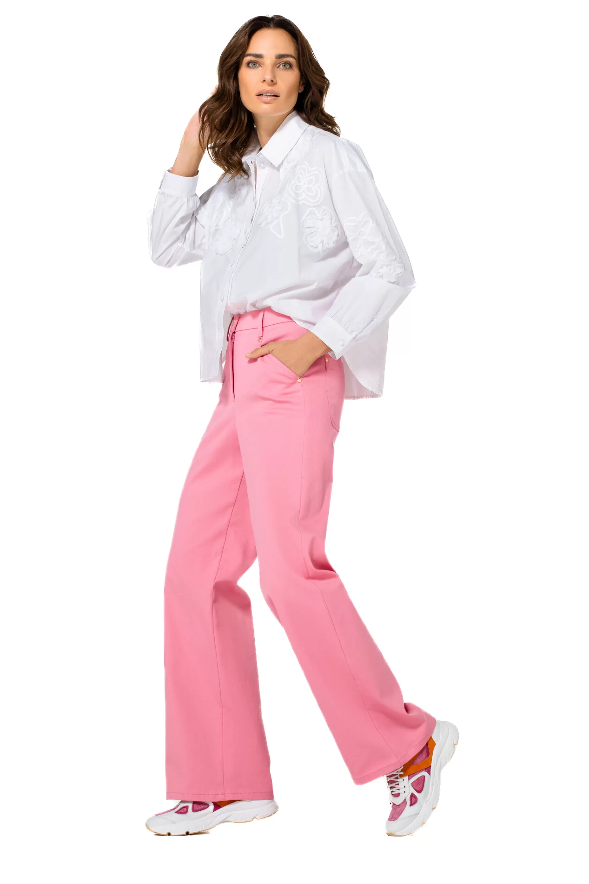 Caroline Biss 1579-71 / Pantalon Confortable En Coton, Jambe Large, Taille Normale*Femmes Pantalon