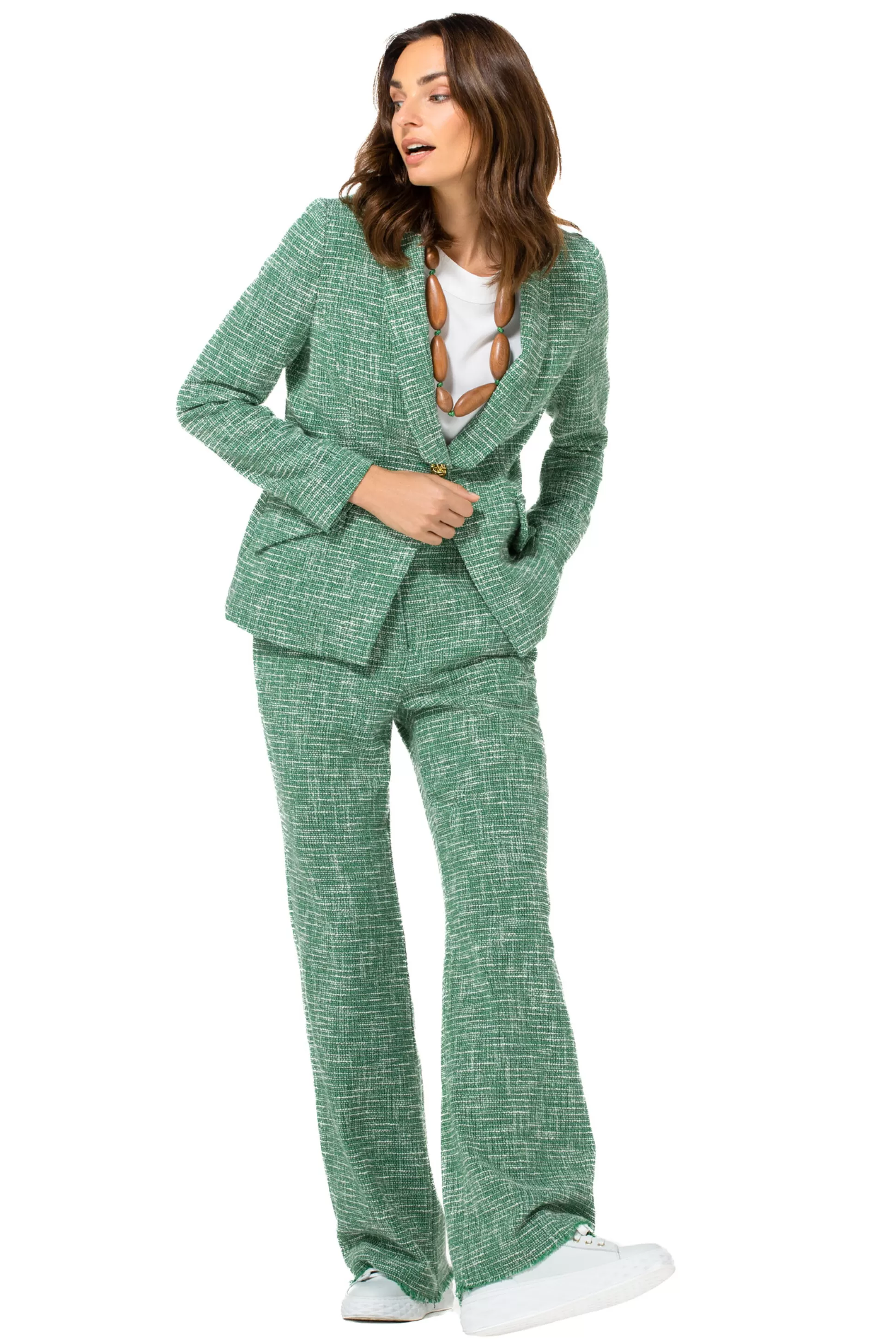 Caroline Biss 1588-62 / Pantalon En Bouclette Fine, Jambe Large, Taille Normale*Femmes Pantalon