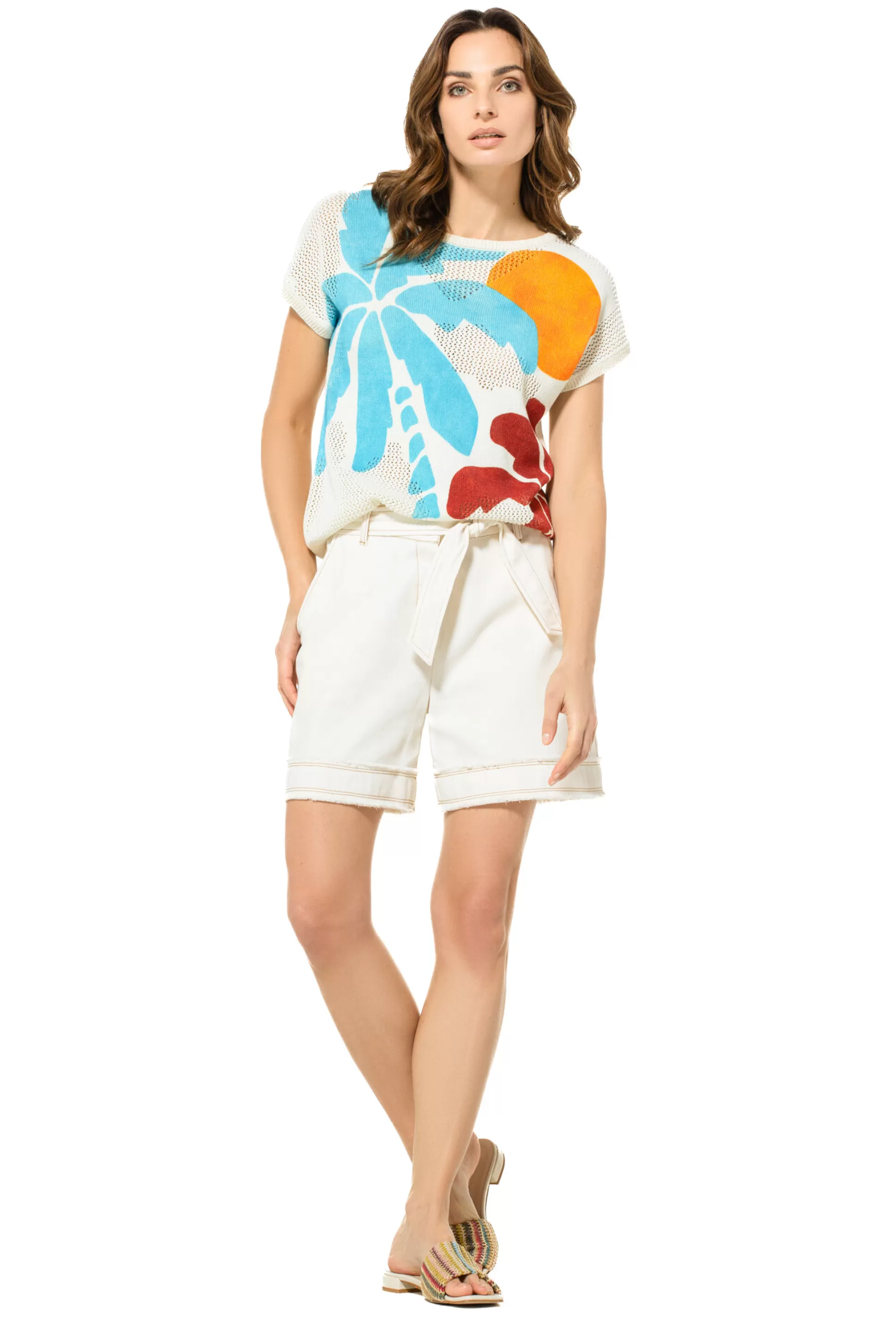 Caroline Biss 3579-93 / Short Confortable En Coton, Taille Haute*Femmes Pantalon