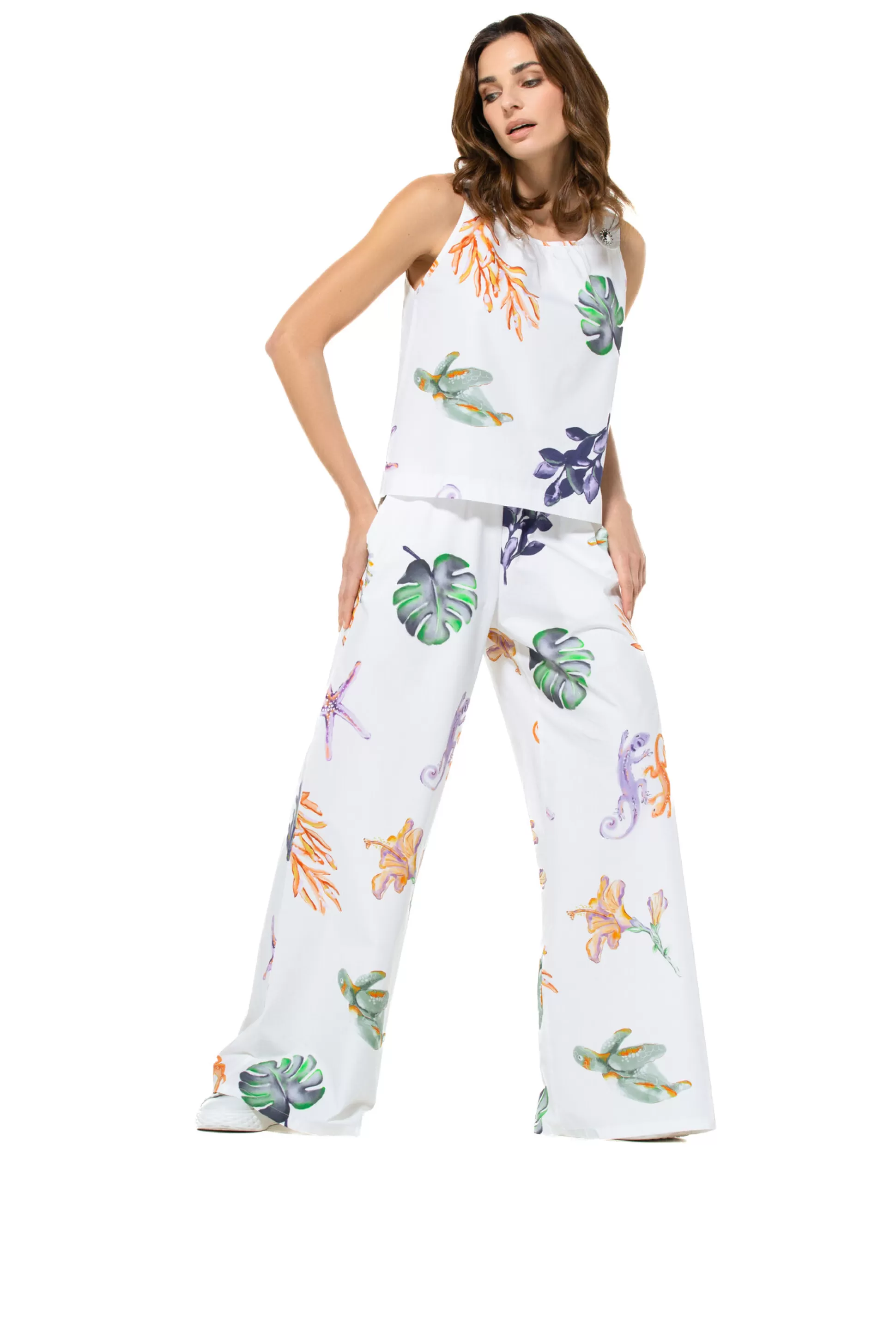 Caroline Biss 3581-69 / Pantalon Large Confortable En Coton, Taille Normale*Femmes Pantalon