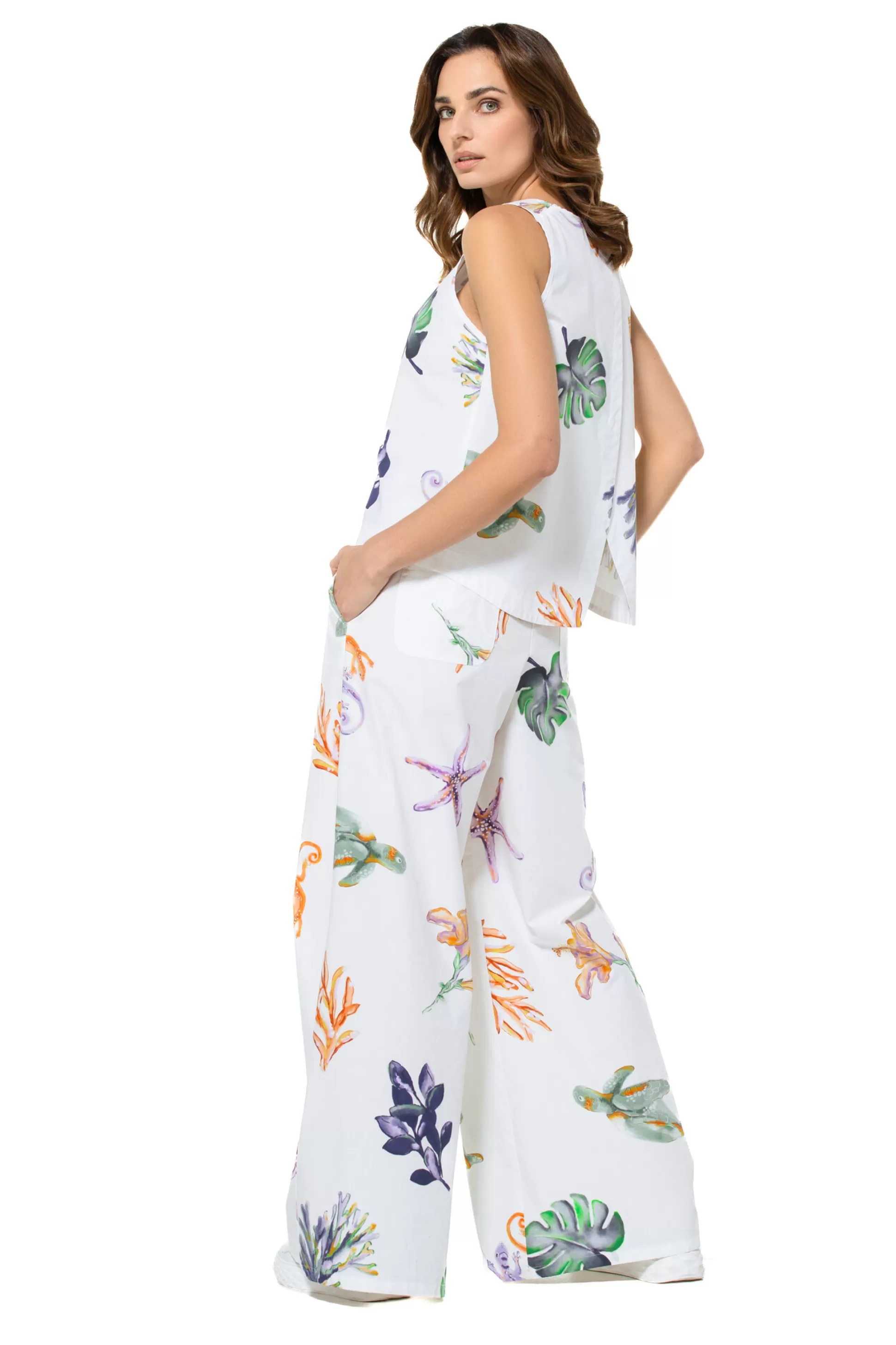 Caroline Biss 3581-69 / Pantalon Large Confortable En Coton, Taille Normale*Femmes Pantalon